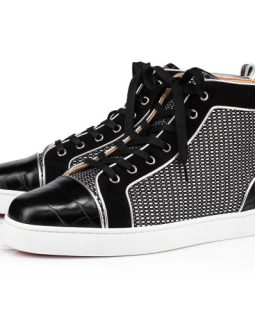 Christian Louboutin Replica Men's Black Louis Orlato Croc-embossed Leather Sneaker